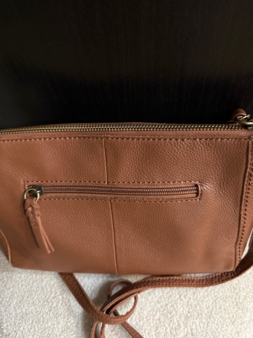 The Sak “Happy & Free” Crossbody Bag in Cognac Brown with Tassel - Picture 4 of 10